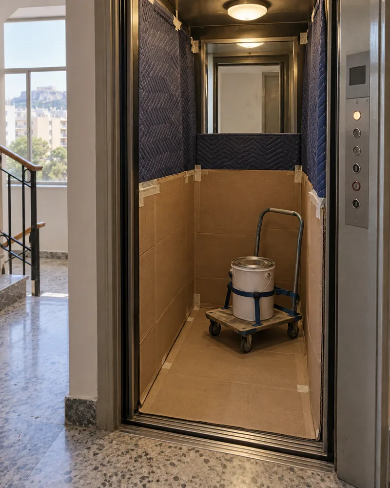 Ενδεικτική προστασία μικρού ανελκυστήρα για μεταφορά κλειστού δοχείου